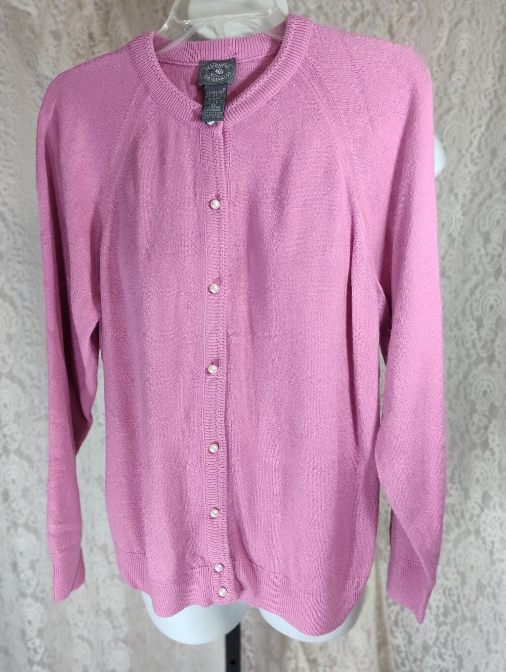 Designers Originals Pink Crewneck Button-Up Cardigan